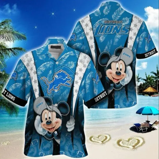 Discover Detroit Football Mickey Beach Day Summer Aloha Unisex Hawaiian Shirt, Gift for Fan