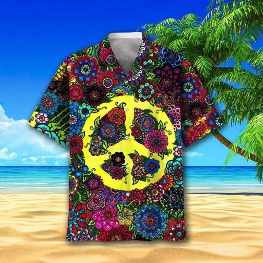 Discover Hippie Peace Hawaiian Button Down Shirt