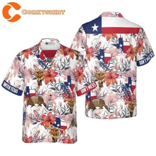 Discover Texas Longhorn Bluebonnet Hawaiian Button Down Shirt