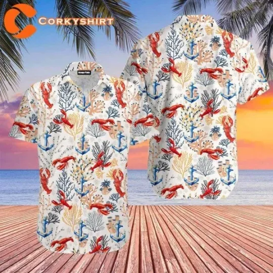 Lobster Anchor Hawaiian Button Down Shirt