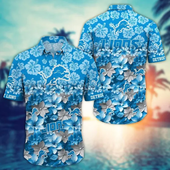 Discover Detroit Football Floral Fan Frenzy Summer Aloha Unisex Hawaiian Shirt, Gift for Fan
