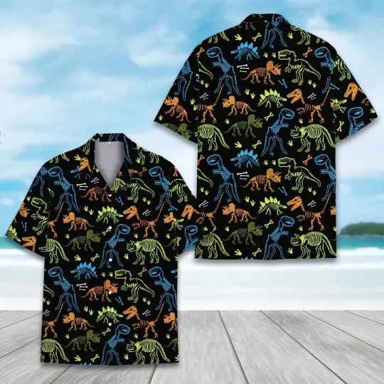 Discover Alien Dinosaur Hawaiian Button Down Shirt