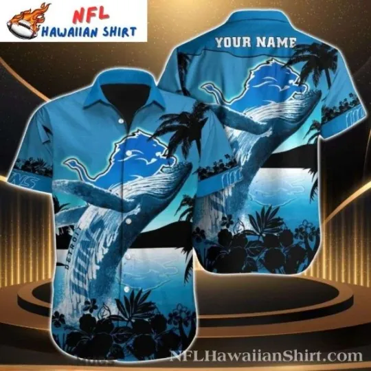 Tropical Breeze Whale Detroit Football Custom Name Hawaiian Shirt , Gift for Fan
