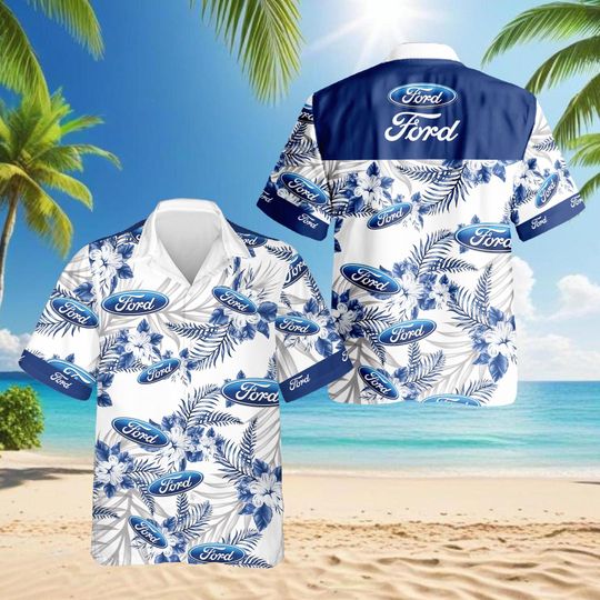 Discover Ford Hawaiian Shirt, Tropical Aloha Shirt, Summer Beach Outfit, Car Lover Gift, Vacation Button Down Casual Wear