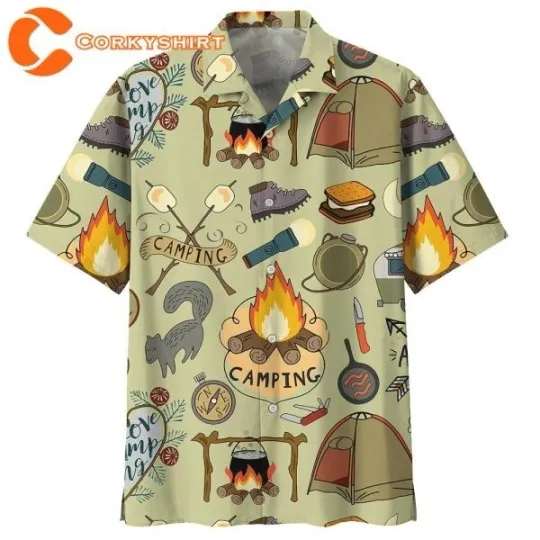 Discover Love Camping Hawaiian Button Down Shirt Unisex Adult S-5XL