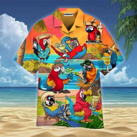Discover Parrot Aloha Hawaiian Button Down Shirt Unisex Adult S-5XL