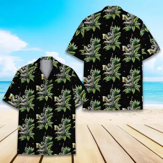 Discover Sloth And Beer Hawaiian Button Down Shirt Unisex Adult S-5XL