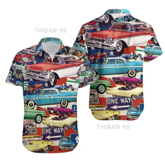 Discover Vintage Car Hawaiian Button Down Shirt Unisex Adult S-5XL