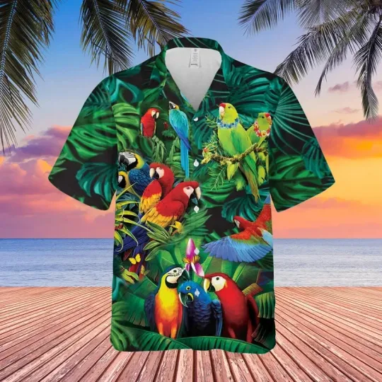 Discover Parrot Tropical Wild Hawaiian Button Down Shirt Unisex Adult S-5XL