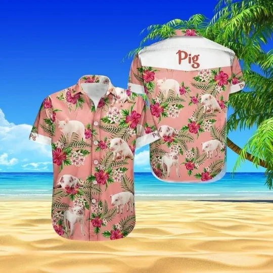 Discover Pig Aloha Hawaiian Button Down Shirt Unisex Adult S-5XL