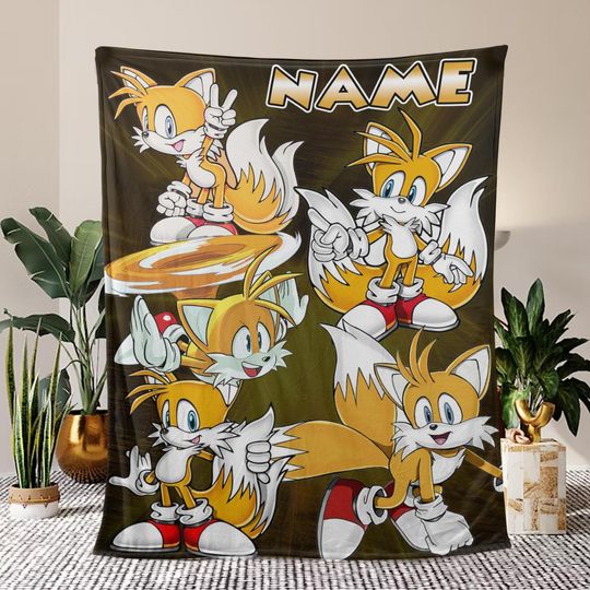Discover Custom Miles TailsThe Hedgehog Blanket, Personalized Cartoon Hedgehog Fleece Blanket, Custom Name Blanket, Birthday Blanket