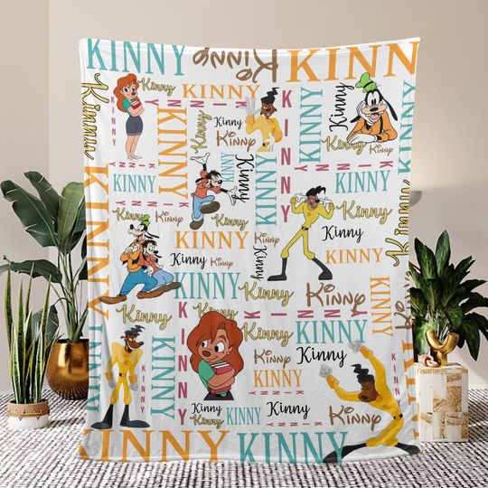 Personalized Watercolor Disney Goofy Movie Blanket, Custom Name Powerline Stand Out World Tour Kids Blanket, WDW Disneyland Birthday Gift