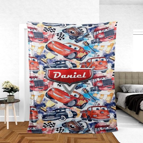 Discover Personalized Disney Lightning McQueen Blanket, Disney Pixar Car Blanket, Custom Characters Name Blanket, Baby Blanket