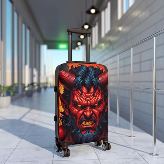 Discover Devil Face Suitcase - Dark Gothic Luggage, Spooky Travel Bag