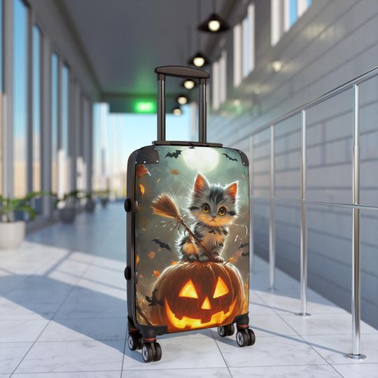 Discover Halloween Cat Suitcase Spooky Travel Luggage for Holiday Trips