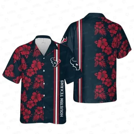 Houston Football Red Hibiscus Hawaiian Shirt Summer Aloha, Gift for Fan