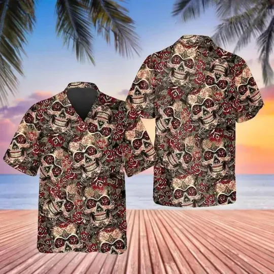 Discover Skull Hawaiian Button Down Shirt