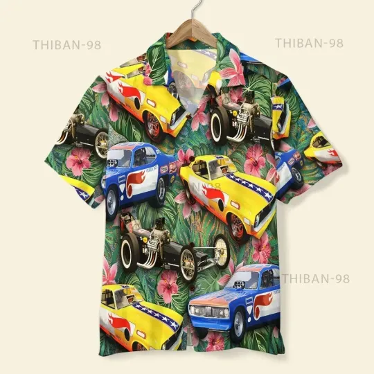 Discover Car with Floral Pattern Hawaiian Button Down Shirt