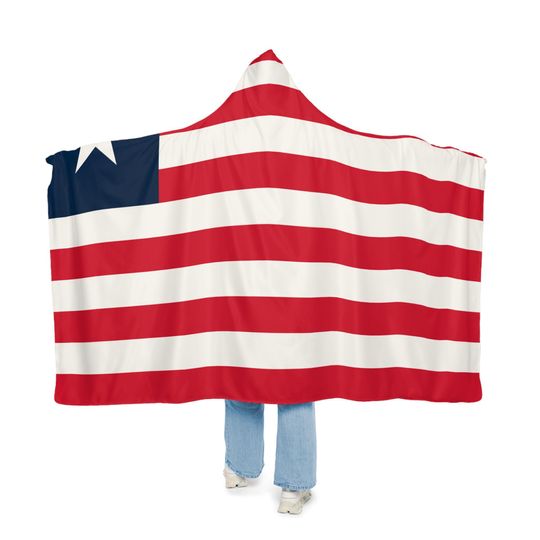 Liberian Flag Snuggle Blanket Hoodie, Sherpa Hooded Blanket, Fleece Hooded Blanket, Personalized Travel Blanket Gift