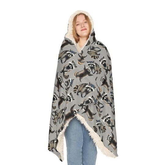 Raccoon Snuggle Blanket | Raccoon Sherpa Blanket | Funny Trash Panda Wearable Blanket | Cute Hooded Blanket | Raccoon Lover Gift