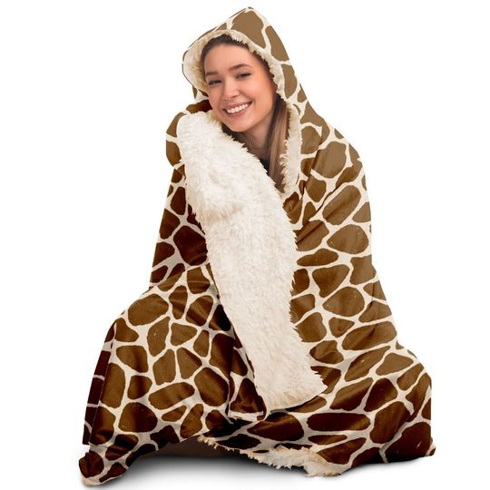 Discover Giraffe Pattern Hooded Blanket - Microfiber Hooded Blanket For Your Favorite Giraffe Lover, Warm Plush Hooded Blanket