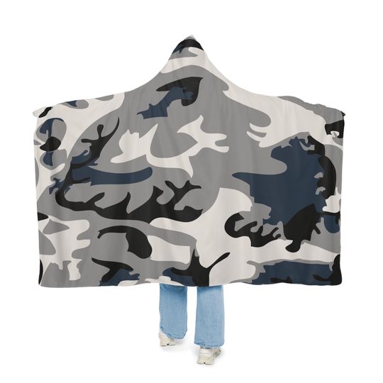 Discover Grey Camo Snuggle Blanket Hoodie, Sherpa Hooded Blanket, Fleece Hooded Blanket, Personalized Travel Blanket Gift