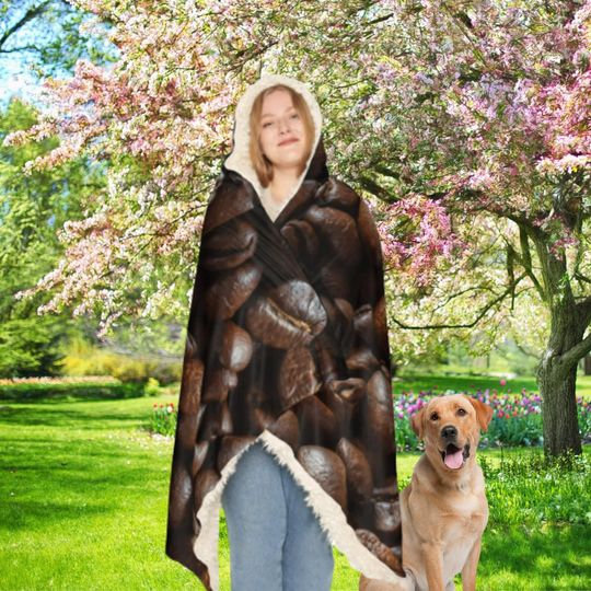 Discover Coffee bean Snuggle Blanket/ Brown blanket/ coffee hooded blanket/ A fun blanket to have while camping or movie night/ Unique gift for wife