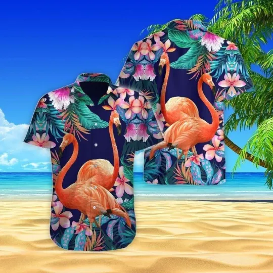 Discover Flamingo Tropical Hawaiian Button Down Shirt