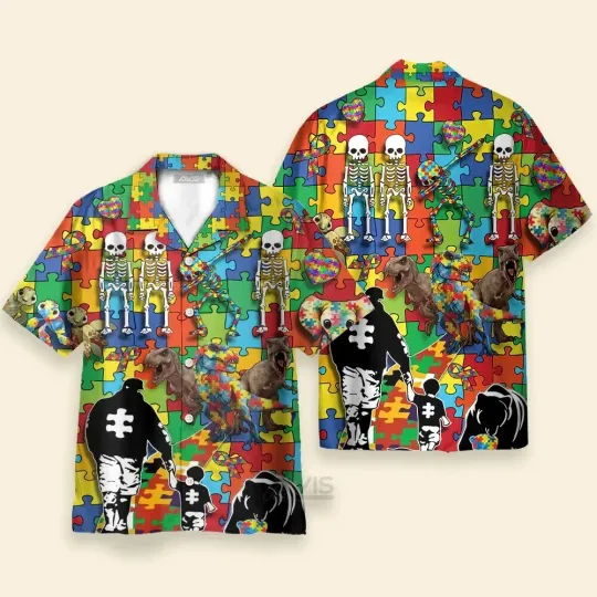 Discover Autism Awareness Hawaiian Button Down Shirt