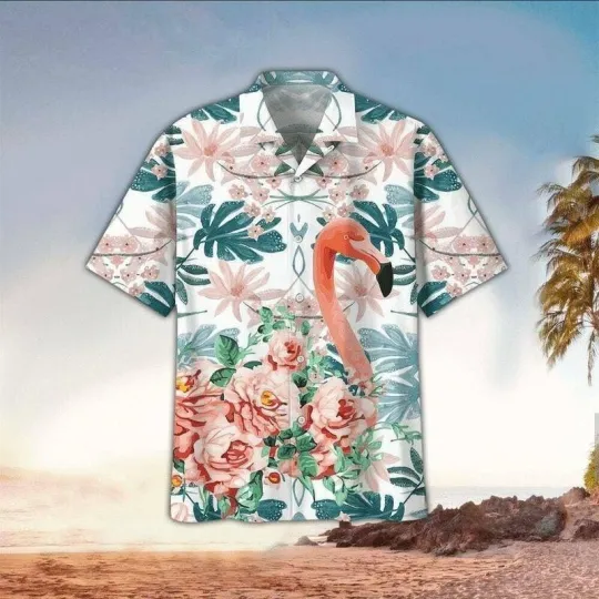 Discover Flamingo Tropical Hawaiian Button Down Shirt