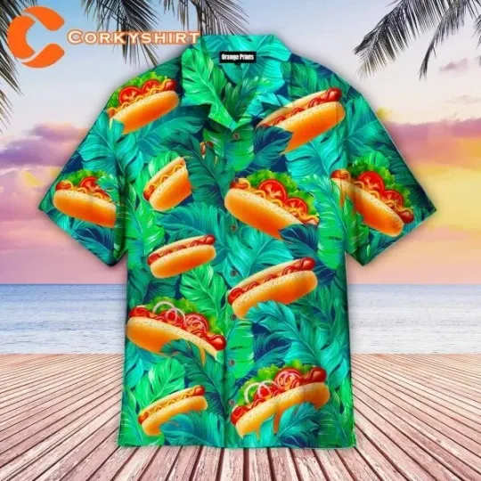Discover Love Hot Dog Tropical Hawaiian Button Down Shirt