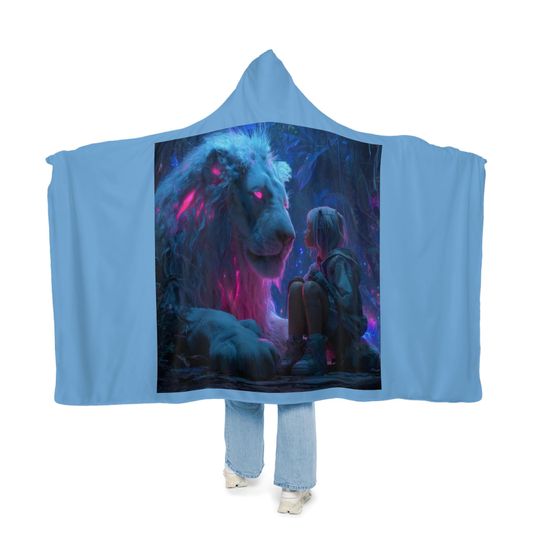 Discover Snuggle Blanket Neon Guardian, Cozy Throw Blanket, Vibrant Bedspread, Mystical Lion Girl Fleece Blanket, Trust & Courage Bedding, Ethereal