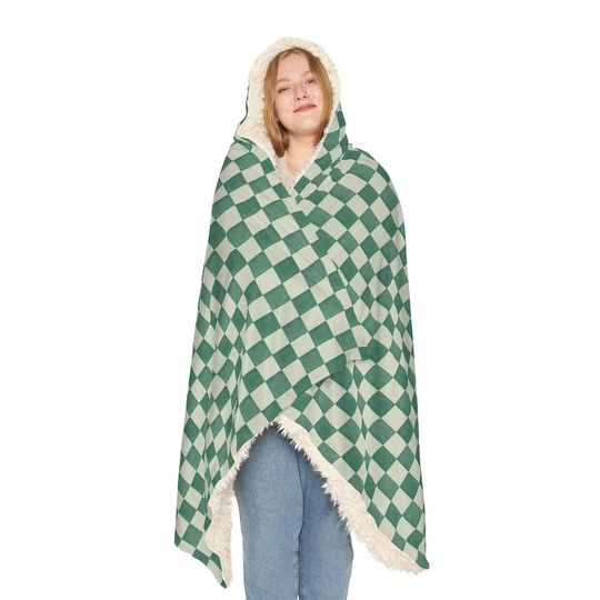 Checkerboard Snuggle Blanket / Modern Retro / Holiday Gift / Teen Gift / Cozy Winter Green / One Size / Available in Microfleece or Sherpa