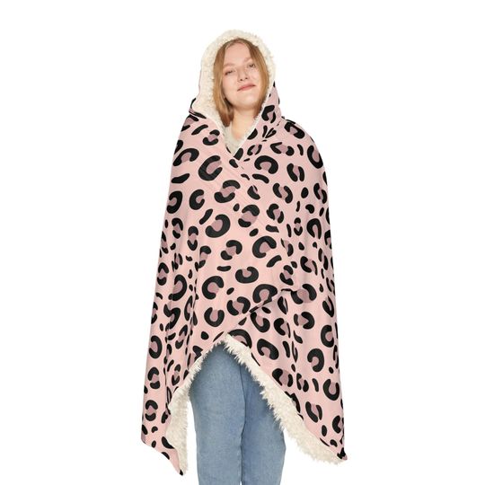 Leopard Print Snuggle Blanket Hoodie: Cozy Animal Print, Pink Accent