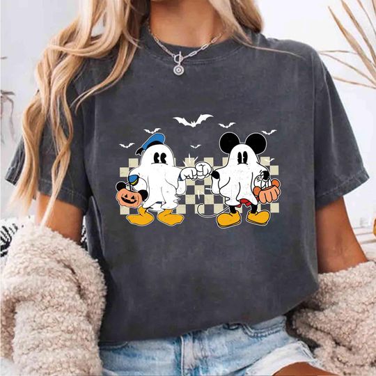 Checkered Mickey and Donald Fist Bump Halloween Shirt, Disney Best Friends Shirt, Disney Friendship Tee, Halloween Season Shirt
