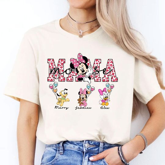 Discover Personalized Minnie Mama Shirt, Disney Mama with Kids Names, Leopard Design,  New Mom T-shirt, Mothers Day Gift, Minnie Mama Shirt