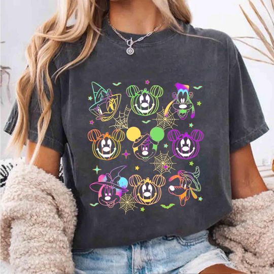 Discover Neon Spooky Mickey And Friends Halloween Shirts, Mickey's Not So Scary Shirts, Disney Trip Halloween 2025, Halloween Shirts