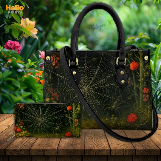 Discover Golden Spiderweb Faux Leather Handbag: Gothic Halloween Purse