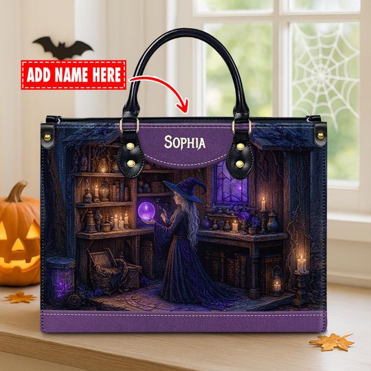 Discover Personalized Halloween Witch Faux Leather Handbag - Gothic Custom Bag