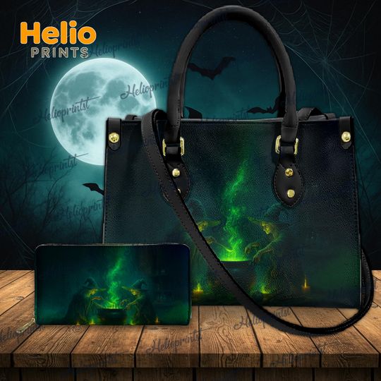 Discover Witch Halloween PU Leather Handbag: Pumpkin Tote, Gothic Purse