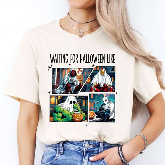 Discover Marvel Ghost Waiting For Halloween Like Shirt, Avengers Halloween Shirt, Halloween Trip Shirt, Trick Or Treat Shirt, Spooky Season