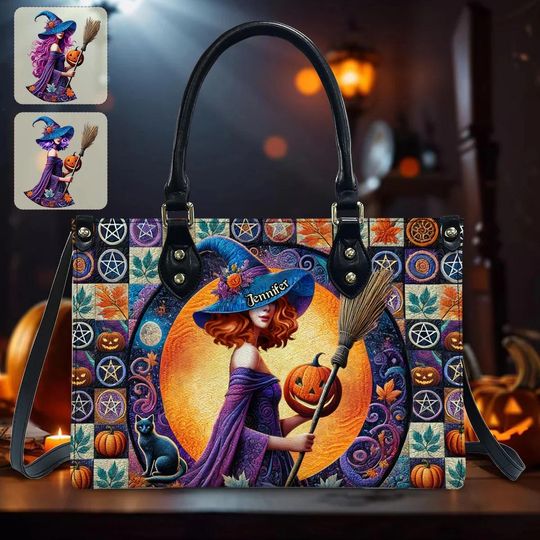 Discover Beautiful Witch - Personalized Witch Leather Handbag With Wallet, Halloween Handbag