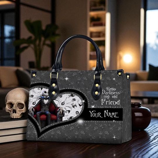 Discover Personalized Jack Skellington Leather Handbag,Halloween Leather Bag, Women Shoulder Bag