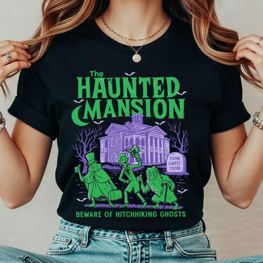 Discover Disney Haunted Mansion T-Shirt, Welcome Foolish Mortals Hitchhiking Ghost Disney Spooky Season Shirt Madam Leota Disney Halloween Shirt