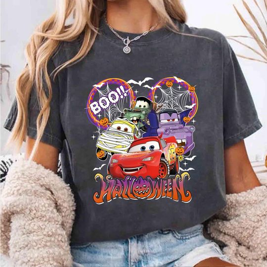Discover Disney Pixar Cars Halloween Shirt, Boo Halloween Shirt, McQueen And Friends Halloween T-Shirt, Pixar Car Halloween Tee, Mickey Head Shirt