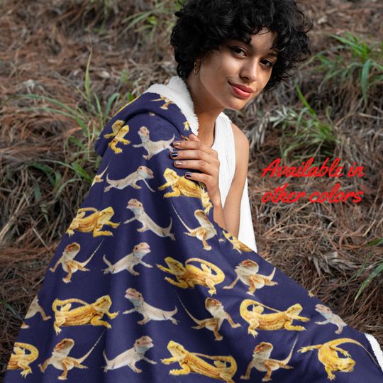 Bearded Dragon Hooded Snuggle Blanket for Adults and Teens, Hoodie Blanket, Hood Blanket Microfiber Fleece or Sherpa Lining