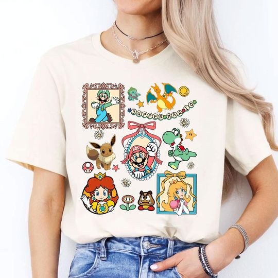 Discover Coquette Bows Super Mario T-Shirt, Birthday Party Matching