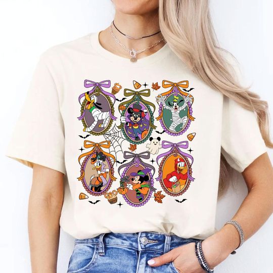Discover Disney Mickey And Friends Halloween T-Shirt, Cute Coquette Mirror Disneyland Characters Tee, Trick Or Treat Nightmare Halloween Shirt