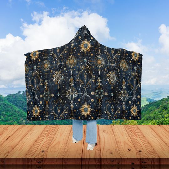 Cosmic Elegance Hooded Snuggle Blanket | Cozy Home Decor, Gift for Her, Stargazer Blanket, Winter Snuggle, Unique Throw