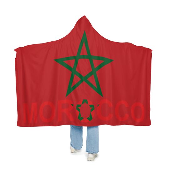 Discover Moroccan Flag Snuggle Blanket Hoodie, Sherpa Hooded Blanket, Fleece Hooded Blanket, Custom Blanket Gift, Travel Blanket